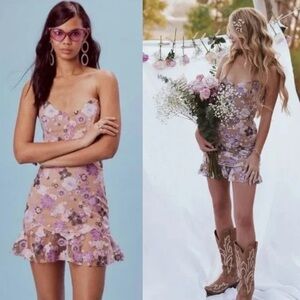 For Love And Lemon- Posy Strapless Mini Dress Size Large Purple Morning Bloom